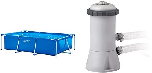 Intex 28270Np Small Frame Piscina Rectangular Desmontable, 220 X 150 X 60 Cm, 1.662 litros + 28604 Depuradora Cartucho Filtros Tipo A, Multicolor, 2006 L/H