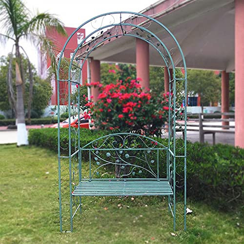 MENG Arco da Giardino con Panchina Arco per Rose per Piante Rampicanti Giardino in Ferro Resistente alle Intemperie Montaggio Facile