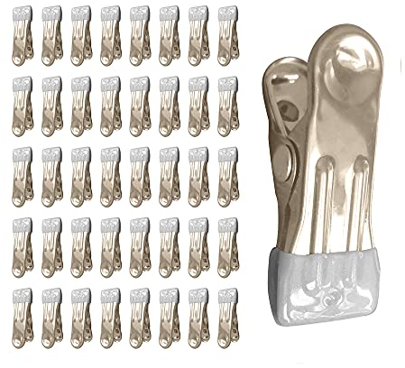 LOYONAL Metal Clothes Pegs For Washing Line Strong - 40 Stainless Steel Clothes Pegs - With Rubber Coating No Mark Washing Pegs - Heavy Duty Clothes Pegs For Laundry Drying (Grey)