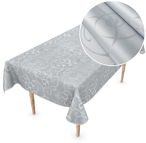 Premium Wachstuchtischdecke Tischdecke Vinyl Wachstischdecke abwaschbar 250x150cm Damast Silber edel abwischbar
