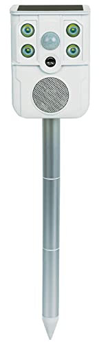AMOS Solar Sonic Animal Repeller IP44 PIR Sensor Motion Activated Garden Protection Deterrent from Cats, Dogs, Foxes, Squirrels, Deer and More