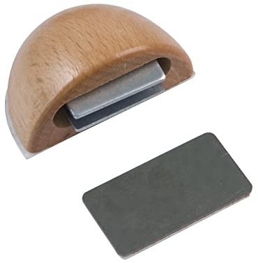 Amig - Tope Magnético Adhesivo para Puertas de Paso - 48 x 25 mm - Modelo 407 - Acabado en Madera de Haya - Fijación en el Suelo - Fácil Instalación