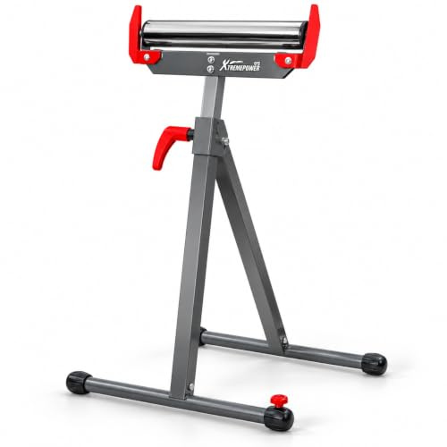 XtremepowerUS Folding Roller Stand 250 LBS Height Adjustable Roller Support Stand 28-43.5 Inch, Heavy Duty Load Capacity, Outfeed Woodworking (1)