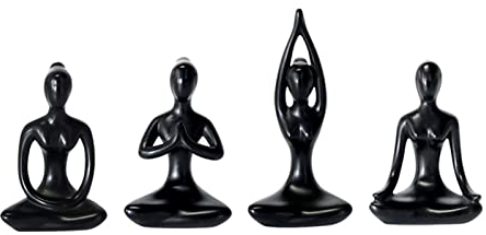 CUSROS 4 Pack Yoga Pose Statue Yoga Figur Harz Handwerk Set Dekoration, Yoga Engels Form Statue Elegantes realistisches Modell Heim dekor Geschenk schwarz und weiß Engel Yoga Frau Ornament Schwarz
