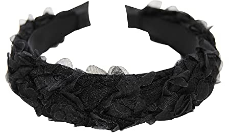 axy Haarreif mit Blumenkranz Look Wunderschön Vintage Look zur Hochzeit Stirnband Haarschmuck Damen Haarreifen HRBLU1 (Schwarz)
