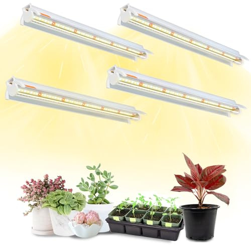 Plant Lights for Indoor Growing Seedlings - 16 in Long, 4-Count (10W x4) Full Spectrum T5 Grow Light Bars for Seed Starting, 4000K White LED Grow Lamp w/Reflectors for Shelf/Rack