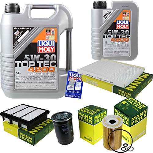 QR-PARTS 69342081 Filter Set Inspektionspaket 6 Liter Motoröl Top Tec 4200 5W-30 MANN-FILTER Innenraumfilter Kraftstofffilter Luftfilter Ölfilter