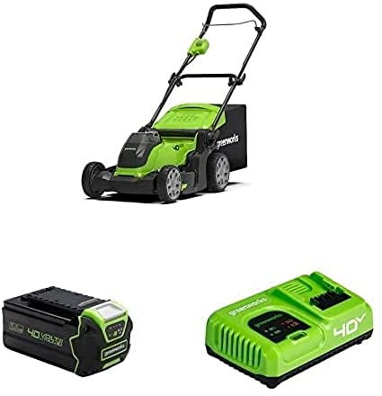 Greenworks Kabelloser Akku Rasenmäher für Flächen bis zu 500 m², 41 cm Schnittbreite nur Werkzeug G40LM41 & 40V 5Ah Akku - G40B5 & 40V 5A Ladegerät - G40UC5