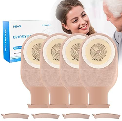 20 Pack Colostomy Bags, One Piece Ostomy Bag Ostomy Supplies, 15mm-60mm Cut-to-Fit Drainable Pouches with Clamp Closure for Ileostomy Stoma Care (Include 8 x Clamps)