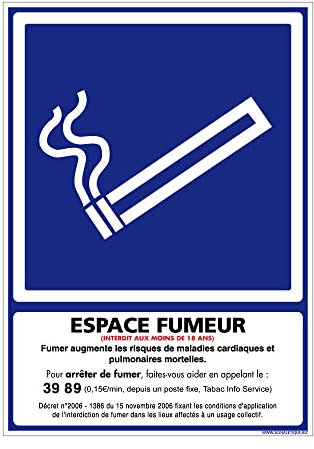 Affiche officielle Espace Fumeur, emplacement fumeur. Signalisation Information Avertissement. Autocollant, PVC, Alu - 150 x 210 mm - Aluminium 2 mm - Aluminium 2 mm -