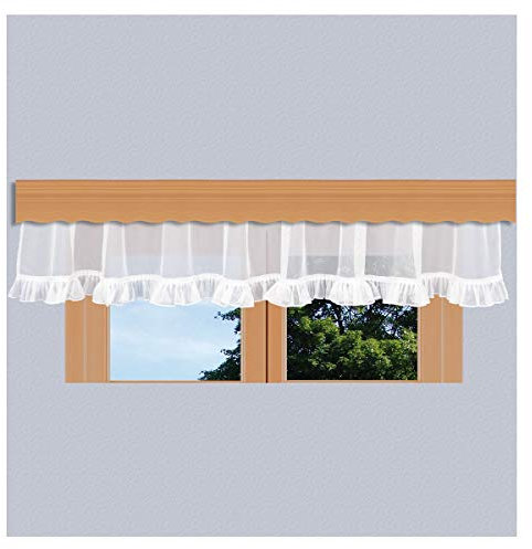 kollektion MT Querbehang Salome weiß mit Rüsche in Feinmarkisette Gardine mit Reihband und Falbelabschluss 30 x 50 cm