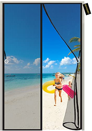 Fly Screens for Doors Black 80x210cm Heavy Duty Patio Insect Door Screen & Mosquito Screen with Powerful Magnets Seal Full Frame Magic Tape Without Drilling Easy to Install