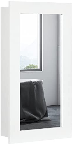 kleankin Armario con Espejo de Baño Botiquín de Pared Mueble Colgante para Baño con Puerta y Estantes Ajustables para Dormitorio Aseo 40x12x71 cm Blanco
