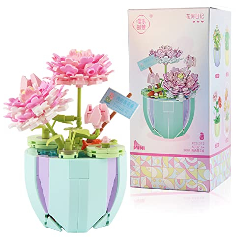 Darryy Mazzo Fiori Mattoncini, 300+ PCS Fiori di Costruzioni, Fiori Artificiali Bouquet, Set di Blocchi di Fiori Artificiali, Blocchi da Costruzione Fiori, Giocattoli da Costruzione (loto)