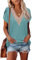 Famulily Women Short Petal Sleeve Tops, Ladies V Neck Lace Green T Shirts Fashion Loose Fit Summer Blouse (L, Light Green)