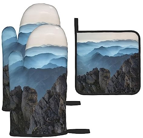 Lot de 3 maniques et maniques isolées résistantes à la chaleur Motif Rock Mountain