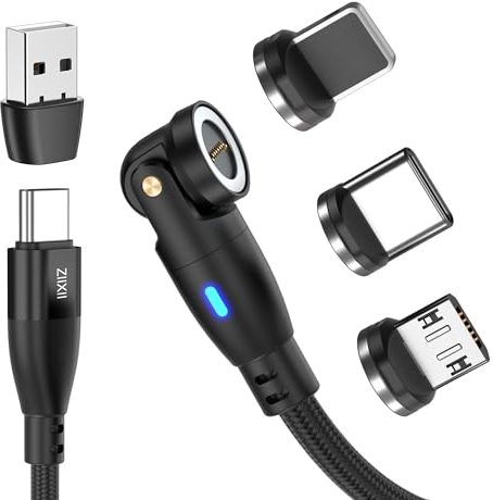 ZIIXII 9-Pin USB C Magnet Ladekabel 6-in-1 (2m), 540° Drehung, PD/QC 60W Schnellladekabel, USB A/C Auf Micro USB iP Adapter für Macbook Air/Pro, Galaxy S23/S22/S21/J7, Pixel, Xiaomi