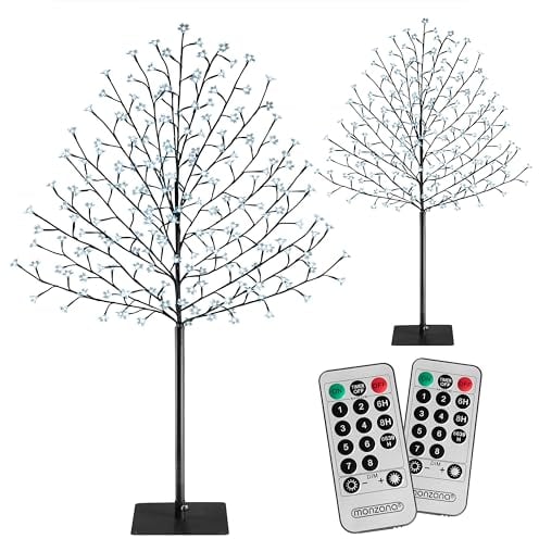 Monzana® Kirschblütenbaum 220cm 2er Set mit je 220 LED Fernbedienung Außen IP44 Innen Timer Künstlich Groß Kaltweiß Blau Deko Weihnachten Kirschbaum