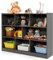 HOMASIS Kinderregal mit 3 Ebenen, Bücherregal für Kinder mit 8 Fächern, Spielzeugregal aus Holz, Aufbewahrungsregal für Kinderzimmer, Wohnzimmer, Schlafzimmer, 122 x 32 x 93 cm (Grau)