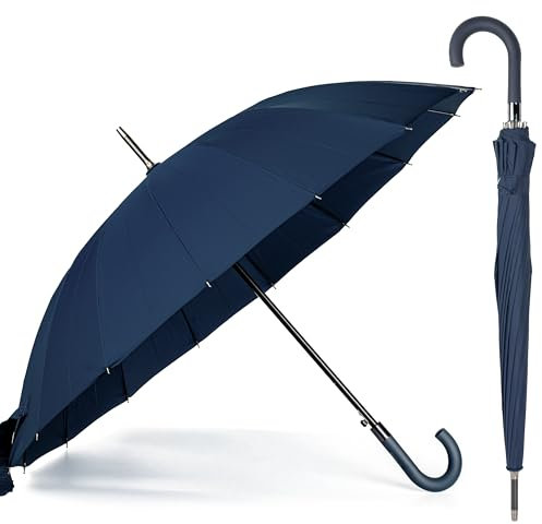 BESCH Paraguas Largo Clásico Grande Automático y Resistente al Viento (Azul Oscuro)
