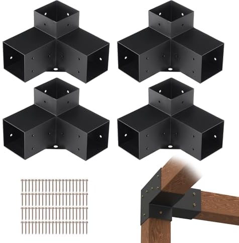 VEVOR Kit Staffe per Pergola 10x10 cm Supporto per Pali in Legno da Carpenteria 4 Staffe Angolari a 3 Vie Kit per Travi Fai da Te per Gazebo, Pergolati da Patio, Cabine, Kit Staffe per Pergola 4 pz