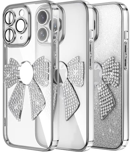 IMEIKONST Glitter Case Compatible with iPhone 11 Pro Max, Camera Protector Shockproof Slim Fit Soft TPU Bumper Sparkle Bling Diamond Bow for Women Girls Cover for iPhone 11 Pro Max. Silver KDH