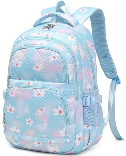 Leaper Stilvoller Reiserucksack mit Blumenmuster für Damen, Laptop-Rucksack, wasserabweisend, Büchertaschen, Collegetaschen, passend für 39,6 cm (15,6 Zoll) Laptops, Blau 2306, Large, Rucksack,