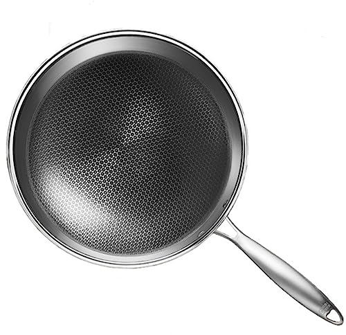 CEDLSF Padella Wok in Acciaio Inossidabile, Wok in Acciaio al Carbonio con Fondo Piatto Wok in Acciaio Inossidabile, Padella per Riso Fritto, pentole a Fondo Piatto Wok Cinese
