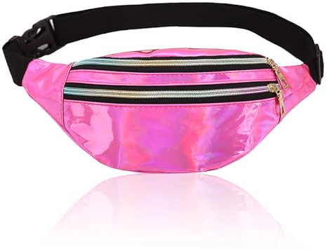 AYNKH Mode Metallic Bum Bag mit verstellbarem Riemen Glatter Reißverschluss DREI Fächer, wasserdichte Hüfttasche Stilvolle Fanny Pack für Party Festival Sport Outdoor Reisen Unisex
