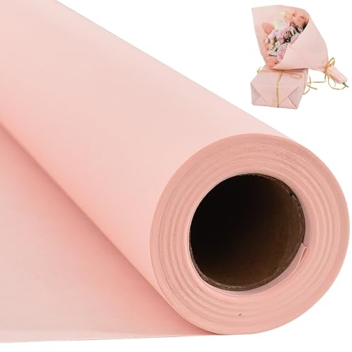 RIBBOOO 15 Inch X 32ft Peach Pink Wrapping Papper, Kraft Wrapping Paper for Gift Wrapping Flower Bouquet Packing Birthday Christmas Mother's Day Wedding Valentine's Day Decor