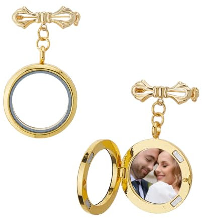 SUPERFINDINGS Foto Medaillon Anhänger Mit Schleife Blumenstrauß Messing Broschen Anstecknadeln Foto Charm Rahmen Mit Anhängern Aus Legierung Goldener Hochzeits Anstecker Blumenstrauß Anhänger