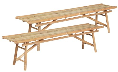 Lot de 2 Bancs d'Extérieur en Bambou 180 cm Bois Clair Tindari