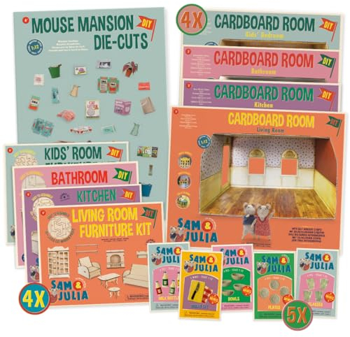 Sam & Julia - Paket: Baue Dein eigenes Mäusehaus - Miniatur Räume, Puppen-Möbel und Zubehör 1/12 fürs Puppenhaus oder für die Puppenstube zum selber basteln