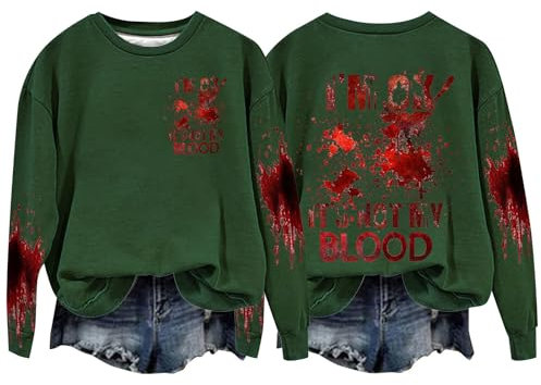 Chanpning I'm Ok It's Not My Blood Damen Bedrucktes, Halloween-Kostüm Damen Damen Pulli 1 Stück Bequemer Fashion Sport Top Casual Oversized Oberteile Tops Halloween Kostüm Damen Hoodies Jacke Mäntel