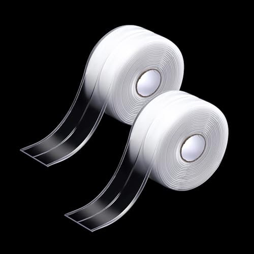 MEKEET Bath Sealant Strip Clear - 2pcs Bathroom Sealant Tape, 11Ft Anti Mould Caulk Tape Transparent Self Adhesive Simple Seal for Bathtub, Toilet, Kitchen Sink