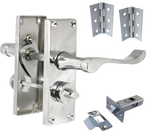 Betley Butterfly Door Handles Chrome Victorian Scroll Lever Privacy Bathroom Handle Including 2.5 Latch and 3 Hinges 118 x 40mm Home & Office Wooden Doors