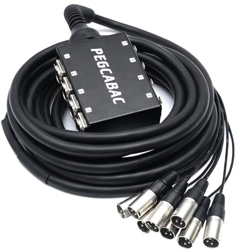 pegcabac 8 Channel XLR Snake Cable, Low Profile XLR Send Sub Snake Stage Box, Pro Audio XLR Splitter Cable, 50FT