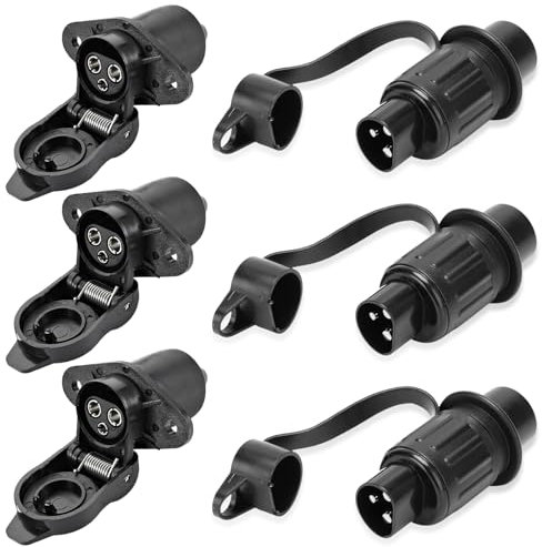 3 unidades de enchufe colgante de 3 polos, enchufe de 12 V, enchufe de 3 polos, plano de 3 polos, resistente al agua, enchufe de 3 polos, enchufe de 3 polos para coche, camión y RV