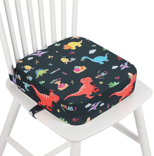 wooshwa Sitzerhöhung Stuhl Kind, kindersitzerhöhung Flexible Sitzerhöhung Sitzkissen Kinder mit 2 Sicherheits Schnalle Rutschfeste & Anti-Rutsch-Boden für Zuhause Unterwegs, 32x32x8 cm (Dinosaurier)