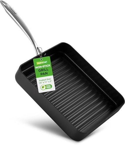 NutriChef NCGRP38.5 - Griglia antiaderente anodizzata dura da 27,9 cm, lavabile in lavastoviglie, in alluminio, colore nero