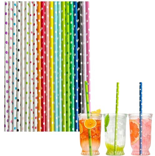 100pcs Paper Straws Biodegradable Recyclable Disposable Straws,Dot Colored Paper Drinking Straws Juice Coffee Cold Cocktail Straws for Birthday Wedding Bridal/Baby Shower Party Straw Drink Accessories