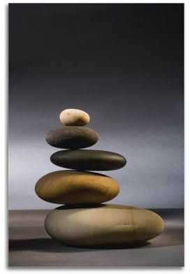 Poster mural décoratif sur toile avec pierres zen et galets de méditation - 30 x 45 cm