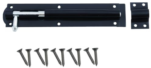 Keypak 150mm Straight Tower Bolt Security Sliding Lock, Door Gate Hardware | Black Weather Resistant Metal Garden Lock