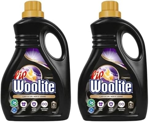 Lip Woolite Detersivo Lavatrice Capi Scuri, Neri e Jeans 25 Lavaggi, da 1500 ml di Detersivo Lavatrice Liquido Capi Scuri con Cheratina (Confezione da 2)