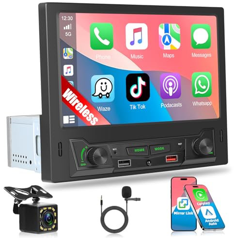Motorsi Single Din Bluetooth Autoradio mit A-pple Carplay Android Auto Radio, 8 Zoll HD Touchscreen Car Stereo Radio mit AUX/DSP/FM/Farbiger Hintergrundbeleuchtung/Dual USB + Rückfahrkamera