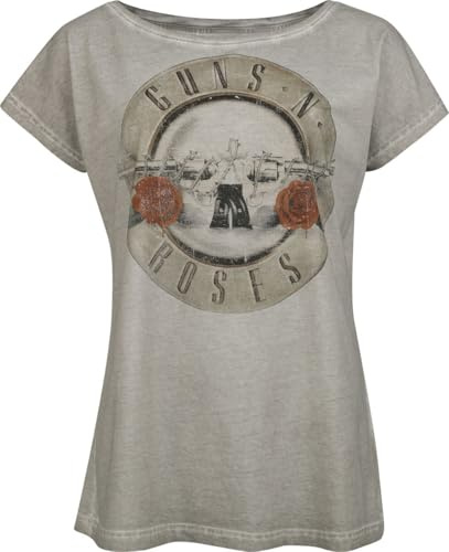 Guns N' Roses Bullet Logo Femme T-Shirt Manches Courtes Gris 100% Coton Large