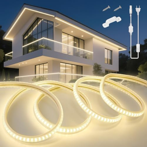 KSIBNW LED Streifen Aussenbereich 5M, 230V Neon LED Strip Wasserdicht IP65 Schlauch Neutralweiß 4000K Leiste Band Flexibel Outdoor 145LEDs/M Lichtleiste mit Netzteil und Stecker für Außen Innen Deko
