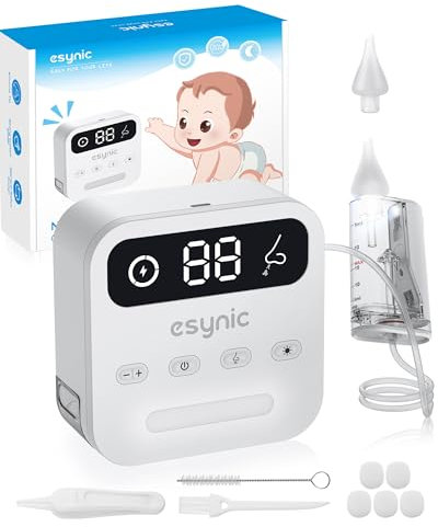 Nasal Aspirator for eSynic Baby Nasensauger Elektrischer Rotz Sauger 65KPA Grün Wiederaufladbarer Nasensauger 9 Stufen Absaugung Silikon Soft-Tip Rotz Entferner mit Nachtlicht & LCD Display-weiß
