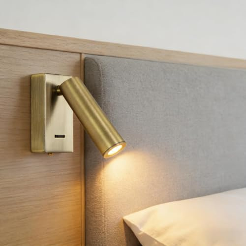 zhxinashu LED-Leselampe, Schwenkbare Wandlampe Innen mit Schalter | 3W, 350° Horizontal & 90° Vertikal Schwenkbarer Kopf, Warmweißes Licht, Goldene Wandleuchte für Nachttisch und Flur