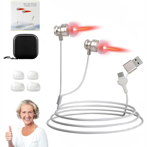 Wenbones Tinnitus Infrarot Ohrstöpsel mit 650nm Rotlicht - Mikrozirkulationsverbesserung, Infrarottherapie zur Tinnitus-Linderung, Ohren Deckungen, kompatibel mit Silikon-Ersatzteilen (Steckverbinder)